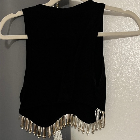 Zara Black Crop Top with Beaded Fringe - Picture 3 of 6